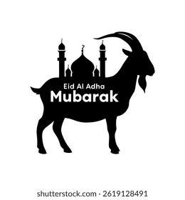 Eid Al-Adha Mubarak Silhouette with Mosque and Goat.