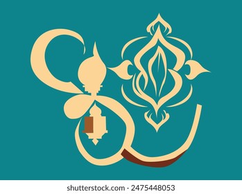 Eid al-Adha Eid Mubarak. Vektorgrafik Moderne Illustration von Moschee, Lamm, Landschaft, abstraktes Muster, Halbmond, Natur für Grußkarte, Islamischer Hintergrund, Poster oder Sale Flyer