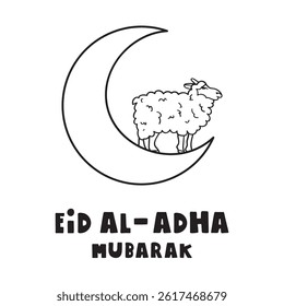 Eid Al-Adha Mubarak. Vector outline design. Hand drawn illustration on white background.