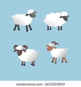 Eid al-Adha Qurban Animal Vector Icons. Sheep, Goat, and Ram Illustration Set for Islamic Sacrifice Day, Hajj Festival, and Muslim Holiday Celebration Design Elements