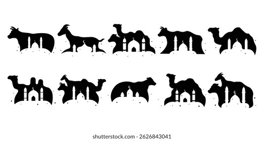  Eid Al-Adha Sacrificial Animals Silhouette