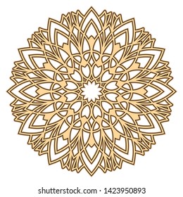 Eid Al-Adha silhouette ornament. Laser cutting mandala. Wooden decal. 3 layers for 3d modular look. Islamic luxury concept. Golden floral pattern. Vector coaster lasercut design. 