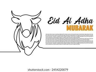 Eid al-Adha simple line vector background,One continuous line drawing, Muslim holiday sacrificing animals to God, Eid al-Adha greeting card concept.