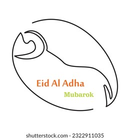 Eid al-Adha single line icon. One line from the top draw the sheep with oval circle. Vector illustration of sheep image as symbol of worship for sacrificial animal offerings on Eid al-Adha.