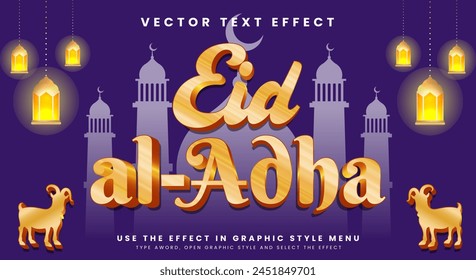 Eid Al-Adha text effect Template with 3d gold style concept