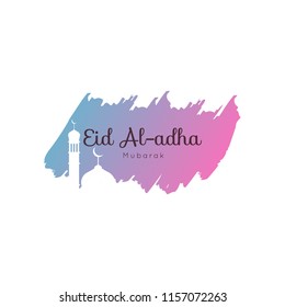 Eid Al-adha text with mosque illustration, muslim sacrifice festival. Vector eps 10