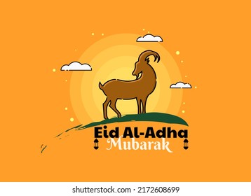 Eid al-Adha vector with goat display and some clouds around it. vector illustration. Eid al-Adha. eid ul adha vector. can be used for Eid al-Adha celebrations, wallpapers, banners,and background