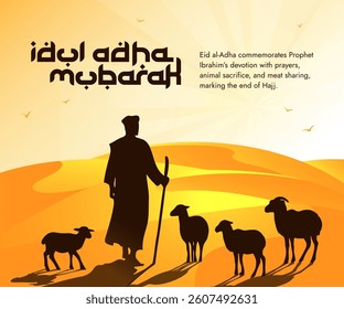 Eid al-Adha vector illustration of Islamic festival honoring sacrifice, faith, and charity in Islam