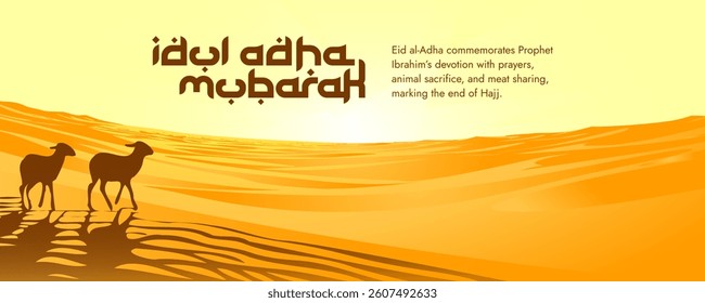 Eid al-Adha vector illustration of Islamic festival honoring sacrifice, faith, and charity in Islam