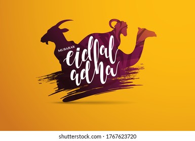 Eid al-Adha vector illustration. Muslim holiday Eid al-Adha. sacrifice ram or white and black sheep. graphic design decoration kurban bayrami. month lamb.Translation from Arabic Eid al-Adha