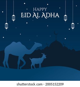 Eid al-Adha vector illustration. Muslim holiday graphic design decoration kurban bayrami.Translation from Arabic: Eid al-Adha