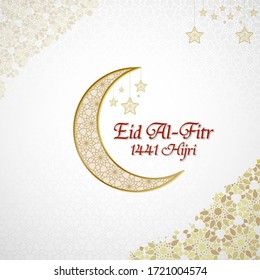 Eid Al-Fitr 1441 Hijri Greeting Card Rectangle Gold Color Perfect for Social Media post Story, Website