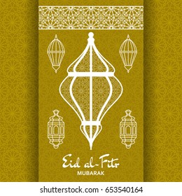Eid al-Fitr Background. Islamic Arabic lantern. Greeting card. Vector illustration.