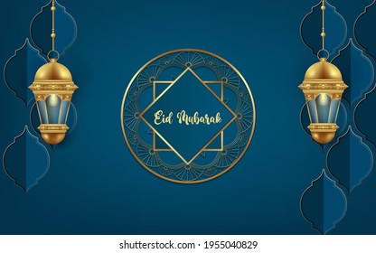 eid al-fitr background with lantern. eid mubarak banner celebration design concept.