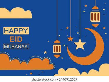 Eid al-Fitr background, simple flat design greeting card, pop art colors