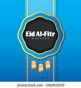 Eid Al-Fitr Banner. Lamp on Abstract Blue Background Vector Illustration for greeting card, poster and voucher.