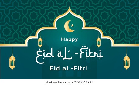 Eid al-Fitr calligraphy with mosque shadow, lantern lamp, and moon, star, and lantern designs. with a curved design. greeting, defocused, belief, prayer, religion, cover, festival.