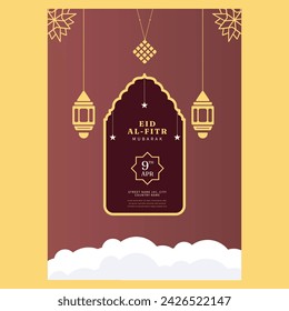 Eid Al-Fitr Celebration: Vibrant Poster Design for Festive Promotions and Social Media Sharing, Featuring Islamic Artistry and Warm Inviting Text!