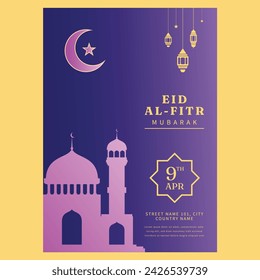 Eid Al-Fitr Celebration: Vibrant Poster Design for Festive Promotions and Social Media Sharing, Featuring Islamic Artistry and Warm Inviting Text!