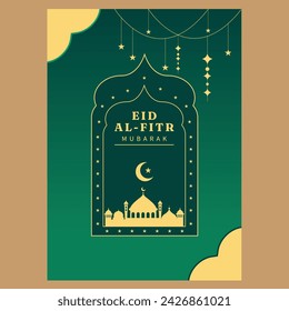 Eid Al-Fitr Celebration: Vibrant Poster Design for Festive Promotions and Social Media Sharing, Featuring Islamic Artistry and Warm Inviting Text!