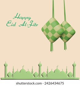 Eid al-Fitr concept. Realistic 3d object cartoon style.