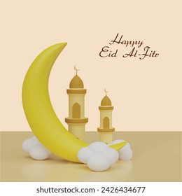 Eid al-Fitr concept. Realistic 3d object cartoon style.