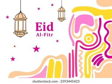The Eid Al-Fitr design combines abstract elements with a modern Islamic touch.