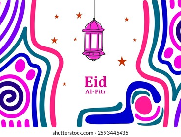 The Eid Al-Fitr design combines abstract elements with a modern Islamic touch.