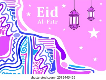 The Eid Al-Fitr design combines abstract elements with a modern Islamic touch.