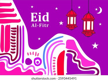 The Eid Al-Fitr design combines abstract elements with a modern Islamic touch.