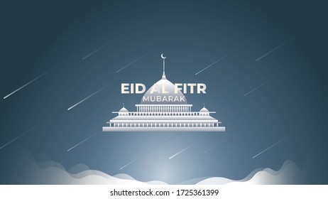 Eid Al-Fitr Design with White Mist and Shooting Stars