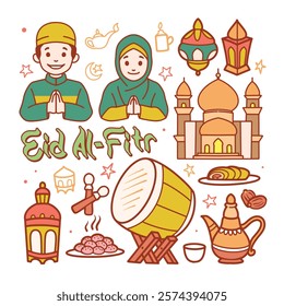 
Eid al-fitr doodles, lebaran doodle vector