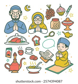 Eid al-fitr doodles, moslem doodle vector