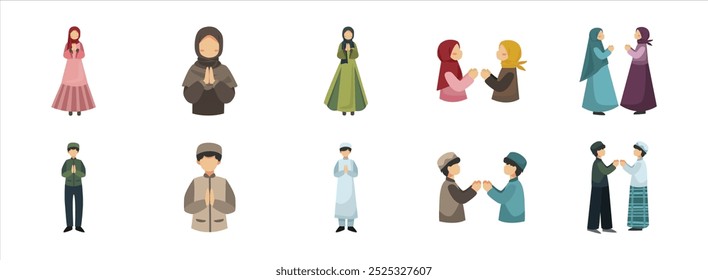 Eid Al-Fitr flachen Illustrationssatz. Vektorgrafik einzeln.