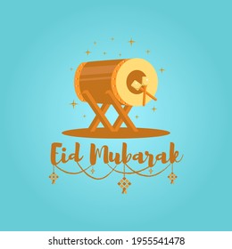 Eid al-Fitr greeting design with Bedug, an attractive design, suitable for social media illustration designs