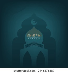 Eid al-Fitr greeting design template for social media posts with a blue and gold theme	