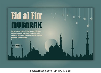 Eid al-Fitr horizontal banner template  with Mosque