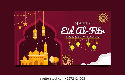 Plantilla de fondo de ilustración horizontal de color completo Eid Al-Fitr
