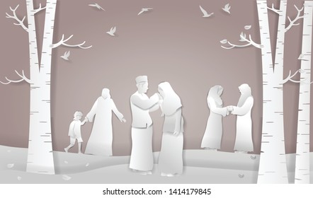 Eid al-fitr islamic greeting card template arabic - paper art vector