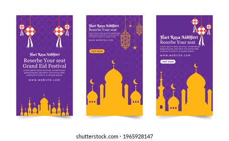 Eid Al-Fitr Islamic Instagram Story Template Collection, Ramadan Instagram Story, Banner With Yellow And Purple Colour