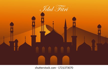 Ilustración de vectores de diseño plano de fondo de la mezquita islámica Eid al-fitr