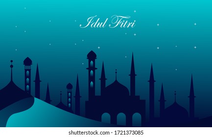 Eid al-fitr islamische Moschee Building Hintergrund Flaches Design Vektorgrafik