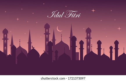 Ilustración de vectores de diseño plano de fondo de la mezquita islámica Eid al-fitr