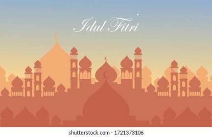 Ilustración de vectores de diseño plano de fondo de la mezquita islámica Eid al-fitr