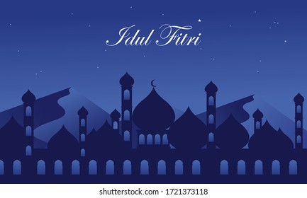 Eid al-fitr Islamic Mosque Building Background Flat Design Vector Illustration