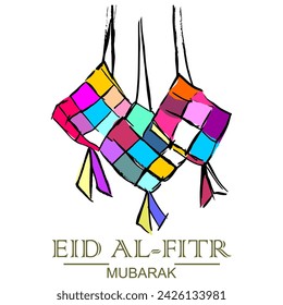 Eid Al-Fitr, Ketupat traditional islamic food, doodle vector