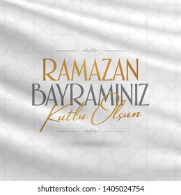 Eid al-Fitr Mubarak Islamic Feast Greetings (Turkish: Ramazan Bayraminiz Kutlu Olsun) Holy month of muslim community Ramazan. Billboard, Poster, Social Media, Greeting Card template. 