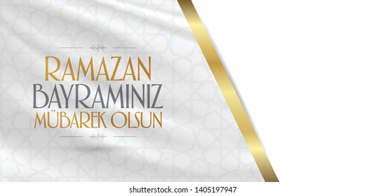 Eid al-Fitr Mubarak Islamic Feast Greetings (Turkish: Ramazan Bayraminiz Mubarek Olsun) Holy month of muslim community Ramazan. Billboard, Poster, Social Media, Greeting Card template. 