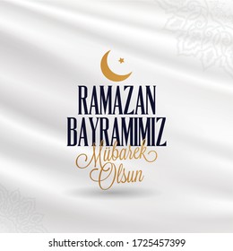 Eid al-Fitr Mubarak Islamic Feast Greetings (Turkish: Ramazan Bayraminiz Mubarek Olsun) Holy month of muslim community Ramazan. Billboard, Poster, Social Media, Greeting Card template.