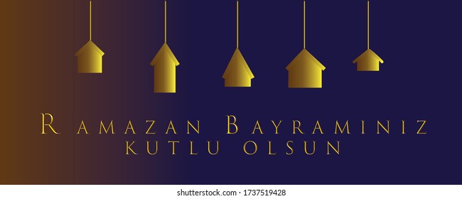 Eid al-Fitr Mubarak Islamic Feast Greetings (Turkish: Ramazan Bayraminiz Kutlu Olsun) Holy month of muslim community Ramazan. Billboard, Poster, Social Media, Greeting Card template.